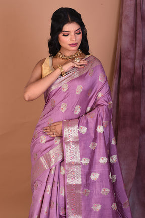 Purple Pure Chiniya Silk Saree with Golden Zari - Keya Seth Exclusive