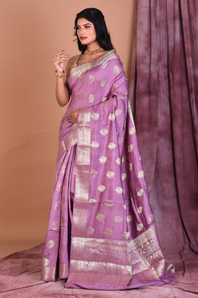 Purple Pure Chiniya Silk Saree with Golden Zari - Keya Seth Exclusive