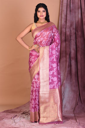 Magenta Blended Organza Saree with Golden Zari - Keya Seth Exclusive