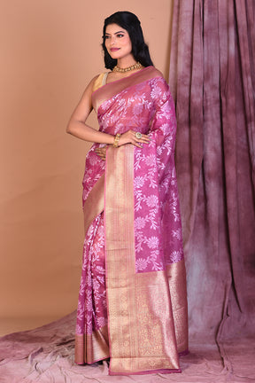 Magenta Blended Organza Saree with Golden Zari - Keya Seth Exclusive