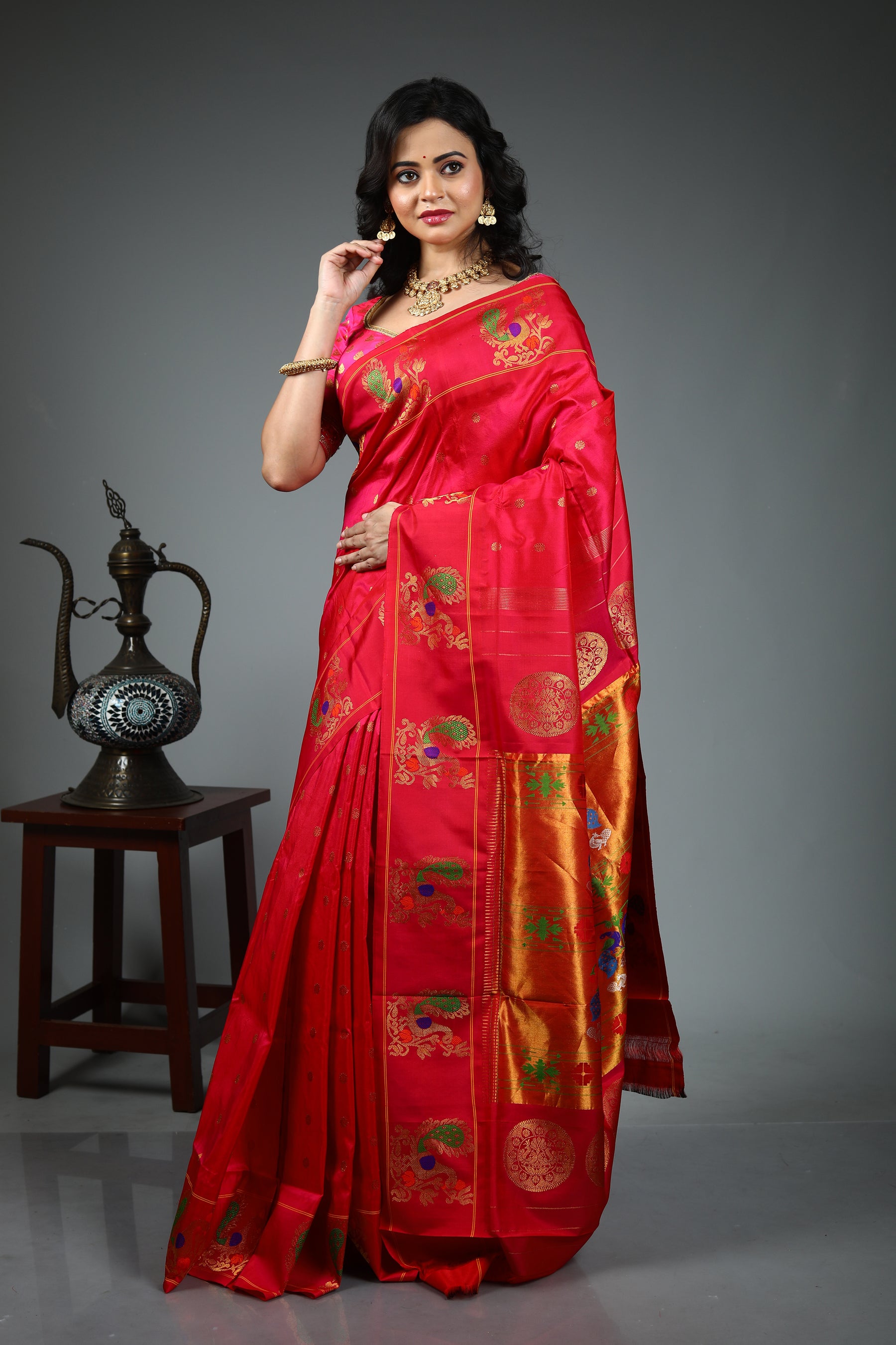 Pink Pure Katan Silk Saree