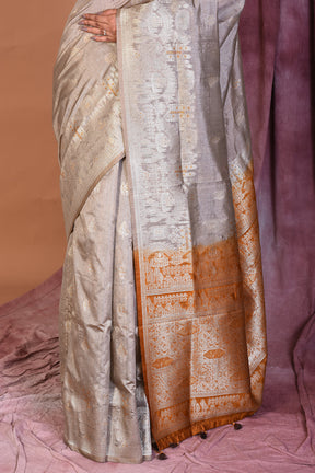 Grey Blended Silk Saree with Golden Zari - Keya Seth Exclusive