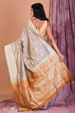 Grey Blended Silk Saree with Golden Zari - Keya Seth Exclusive