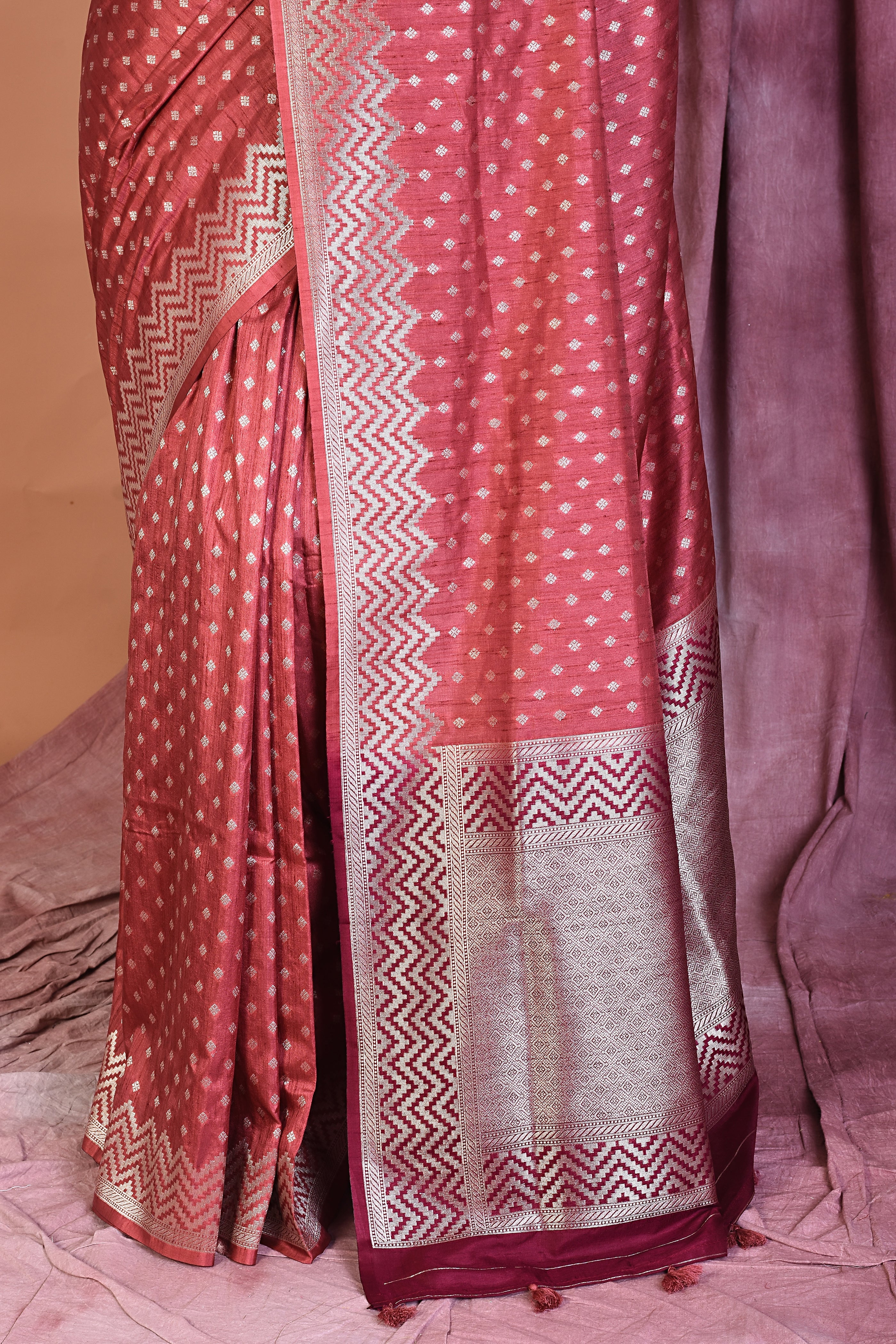 Peach Blended Silk Saree with Zari Work - Keya Seth Exclusive