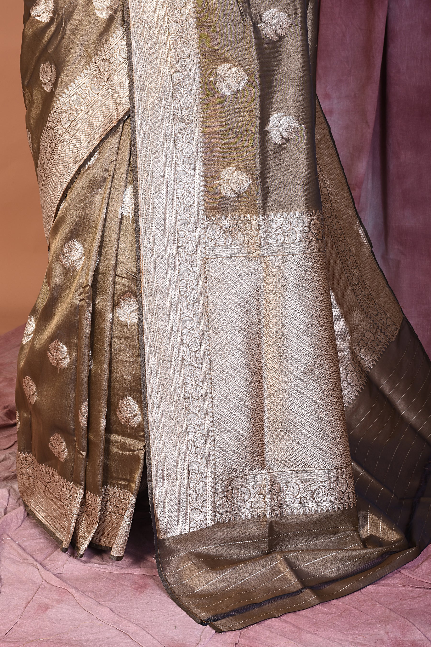 Olive Blended Tissue Saree with Golden Zari - Keya Seth Exclusive