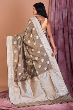 Olive Blended Tissue Saree with Golden Zari - Keya Seth Exclusive