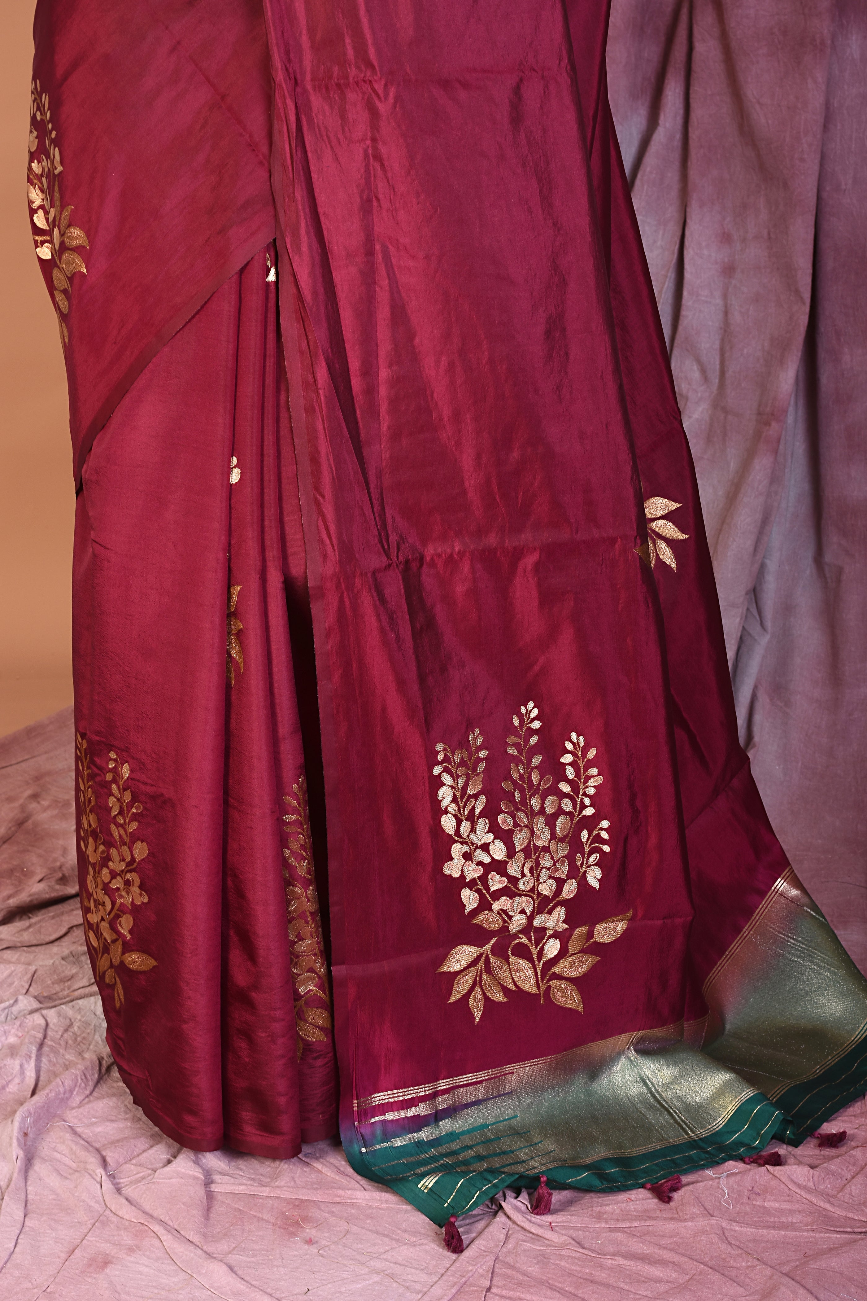 Borderless Wine Blended Silk Saree - Keya Seth Exclusive