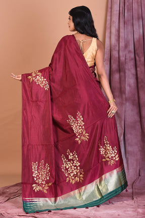 Borderless Wine Blended Silk Saree - Keya Seth Exclusive