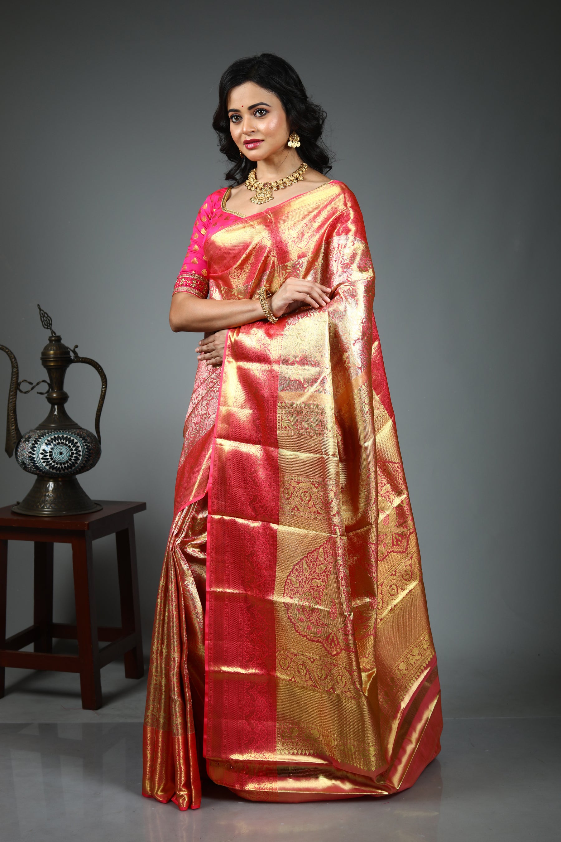 Golden Pure Kanjivaram Silk Saree