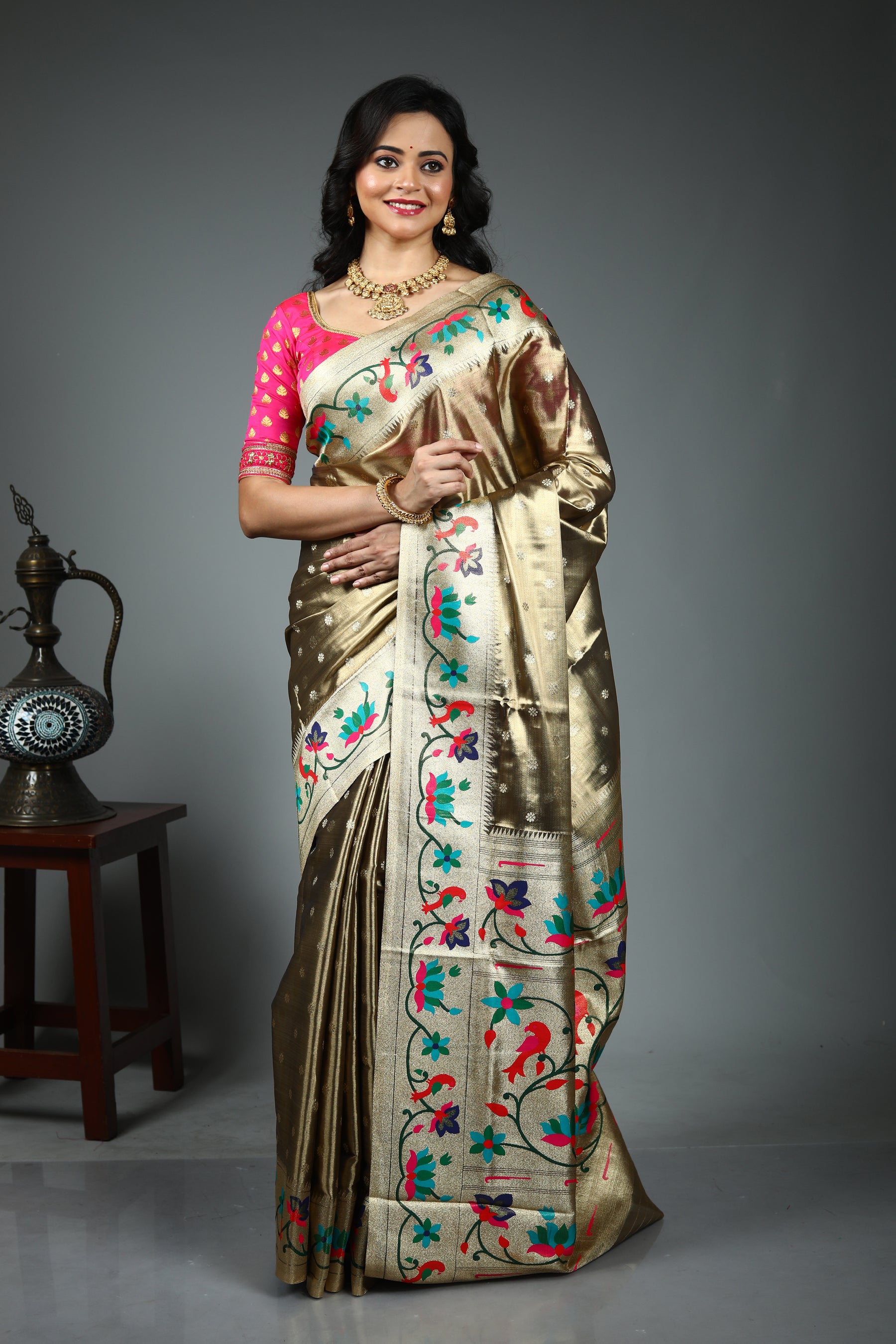 Golden Blended Tissue Saree
