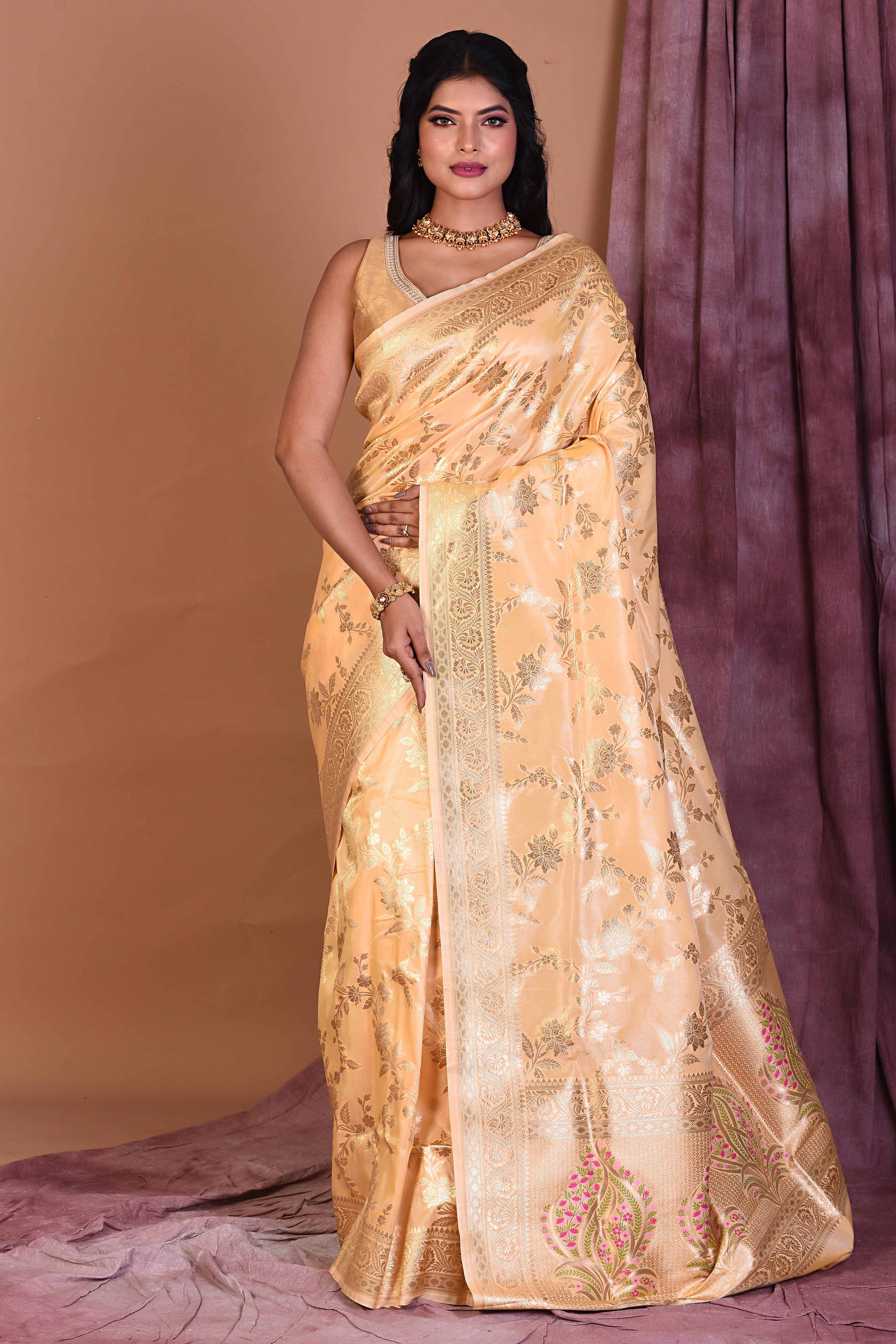 Beige Blended Silk Saree with Zari Work - Keya Seth Exclusive