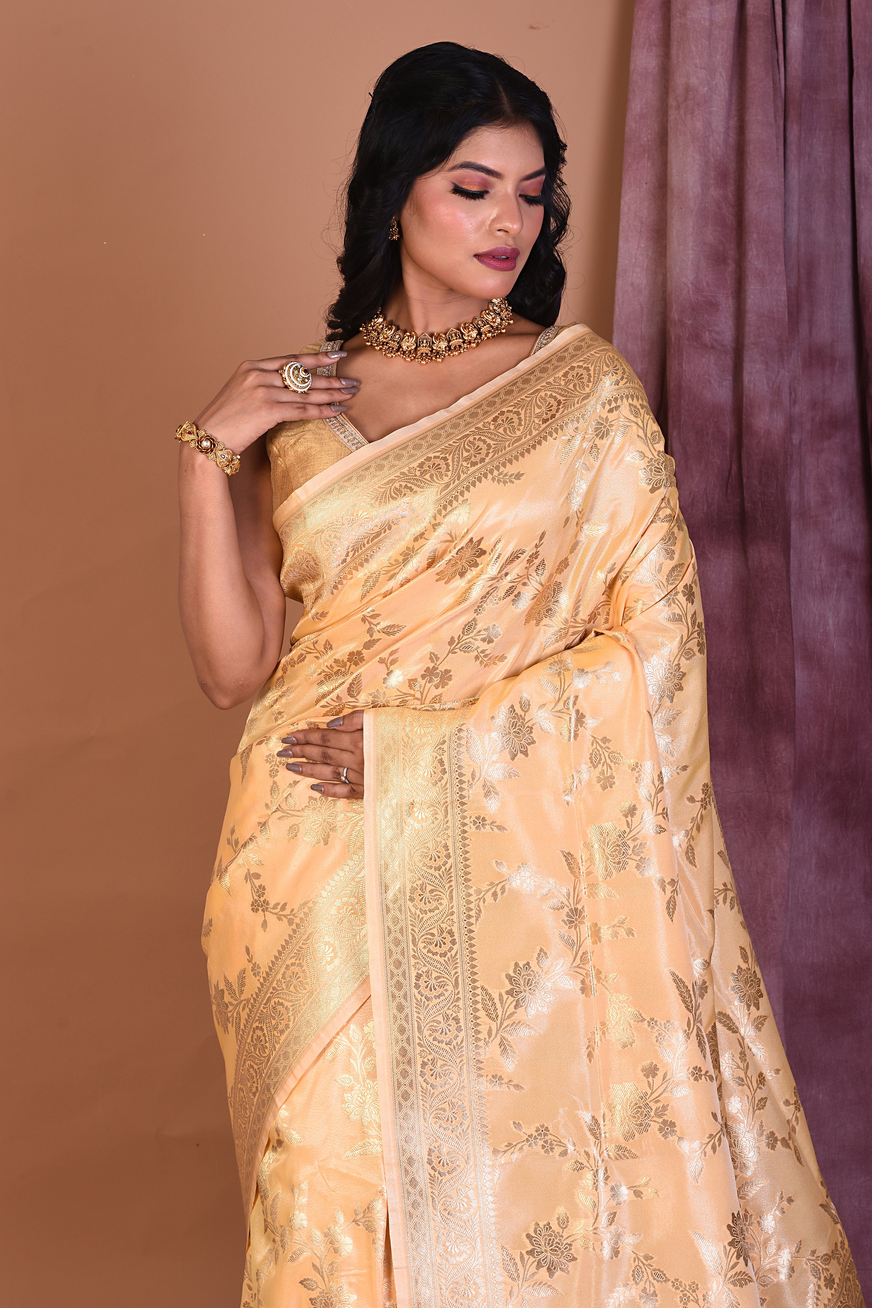 Beige Blended Silk Saree with Zari Work - Keya Seth Exclusive