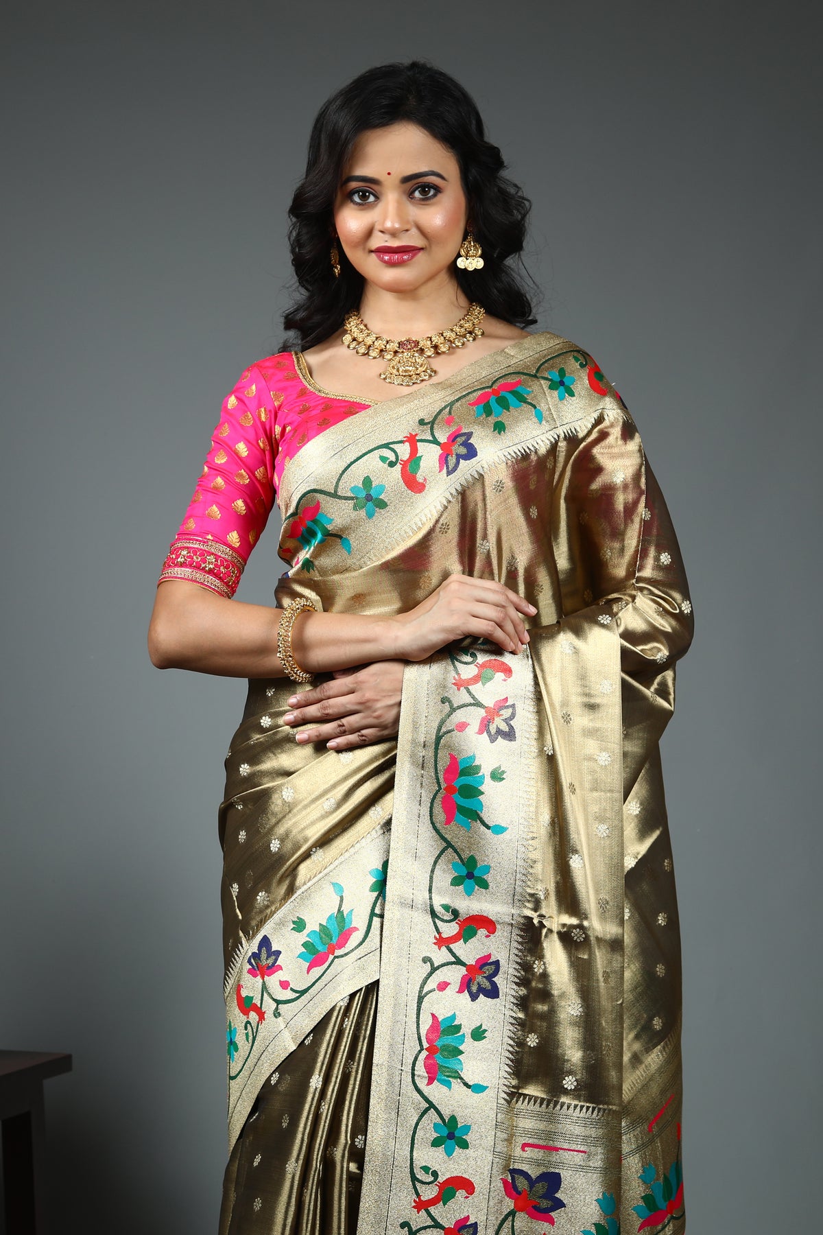 Golden Blended Tissue Saree