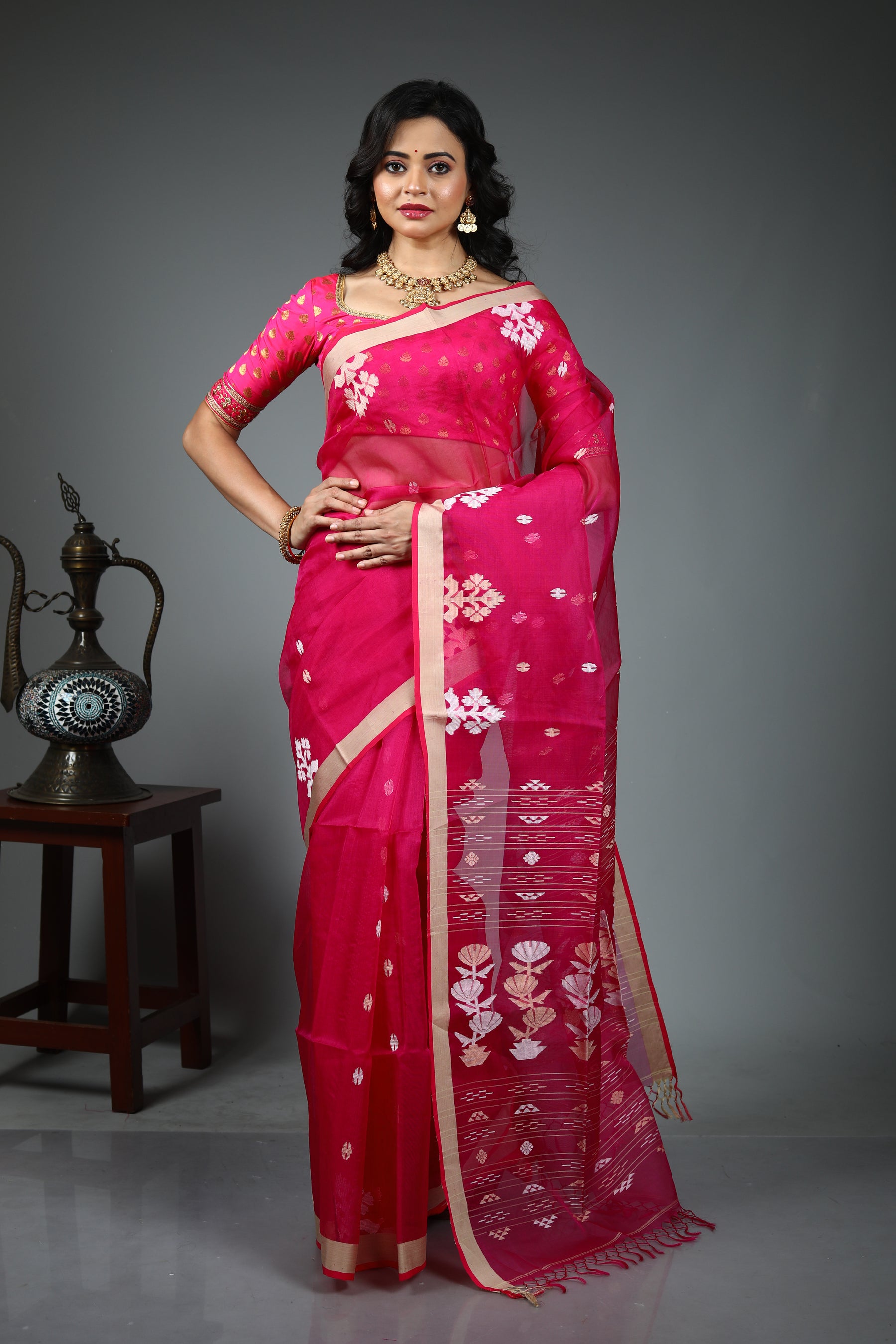 Pink Pure Matka Saree