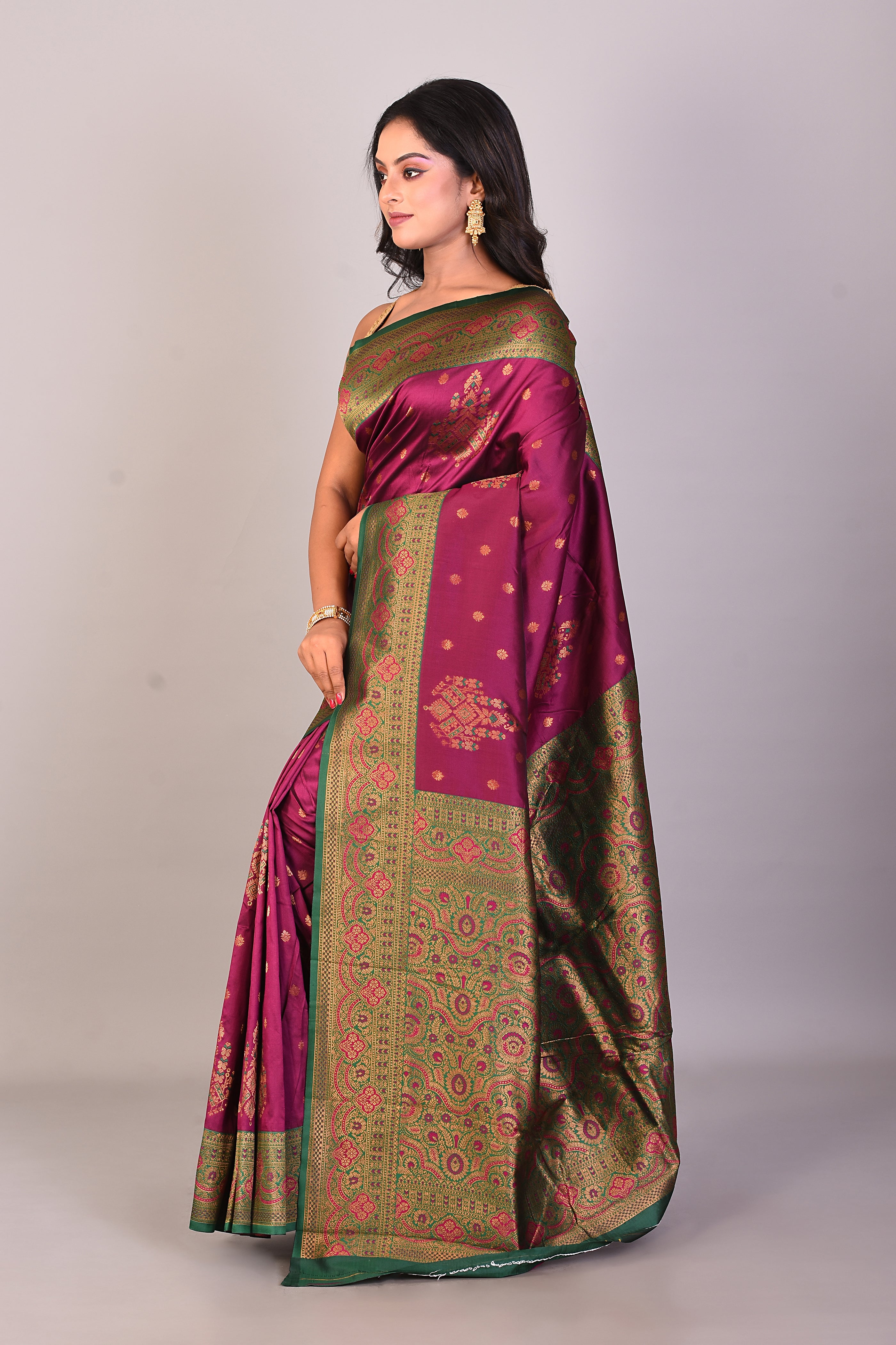 Magenta Blended Katan Silk Saree - Keya Seth Exclusive