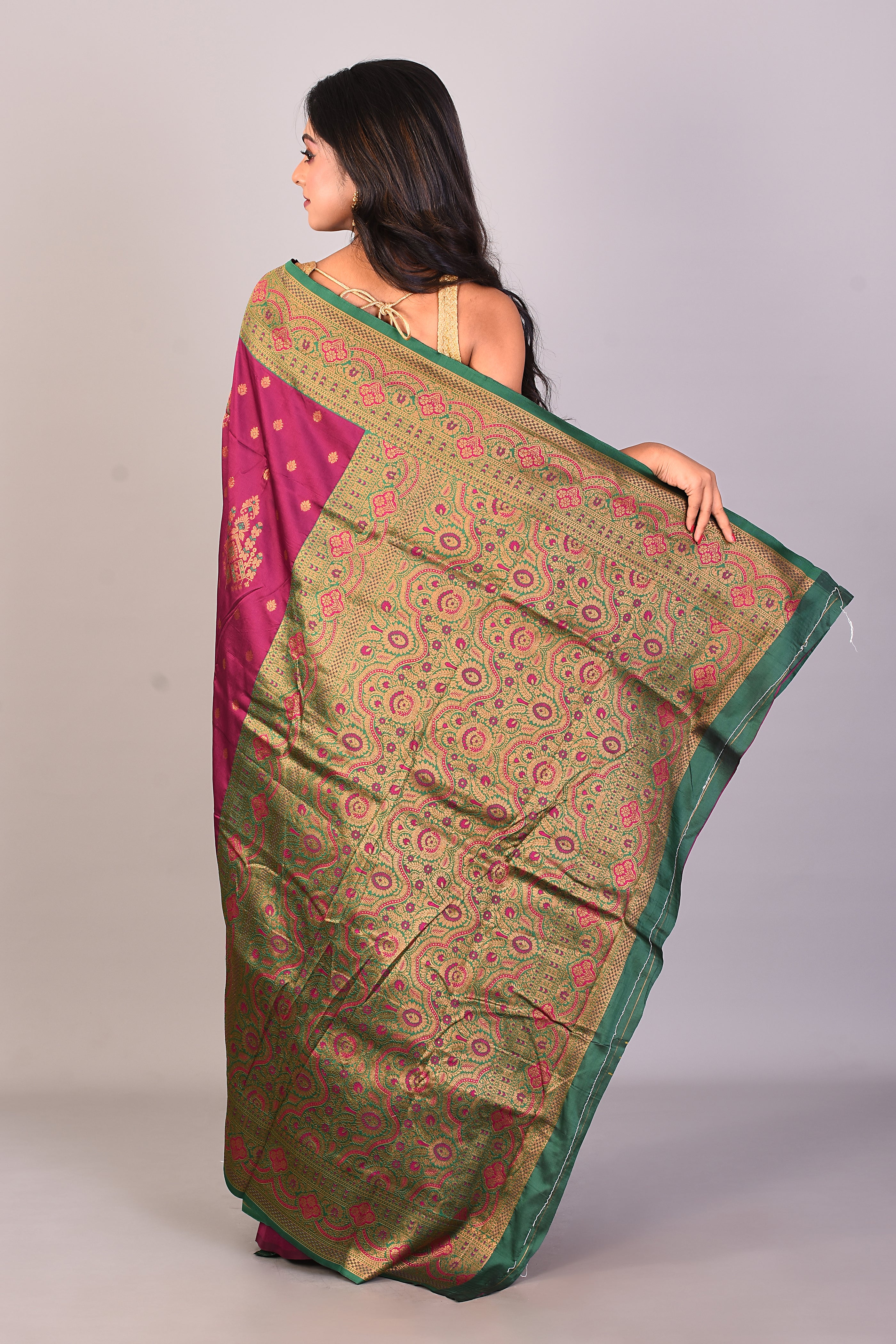 Magenta Blended Katan Silk Saree - Keya Seth Exclusive