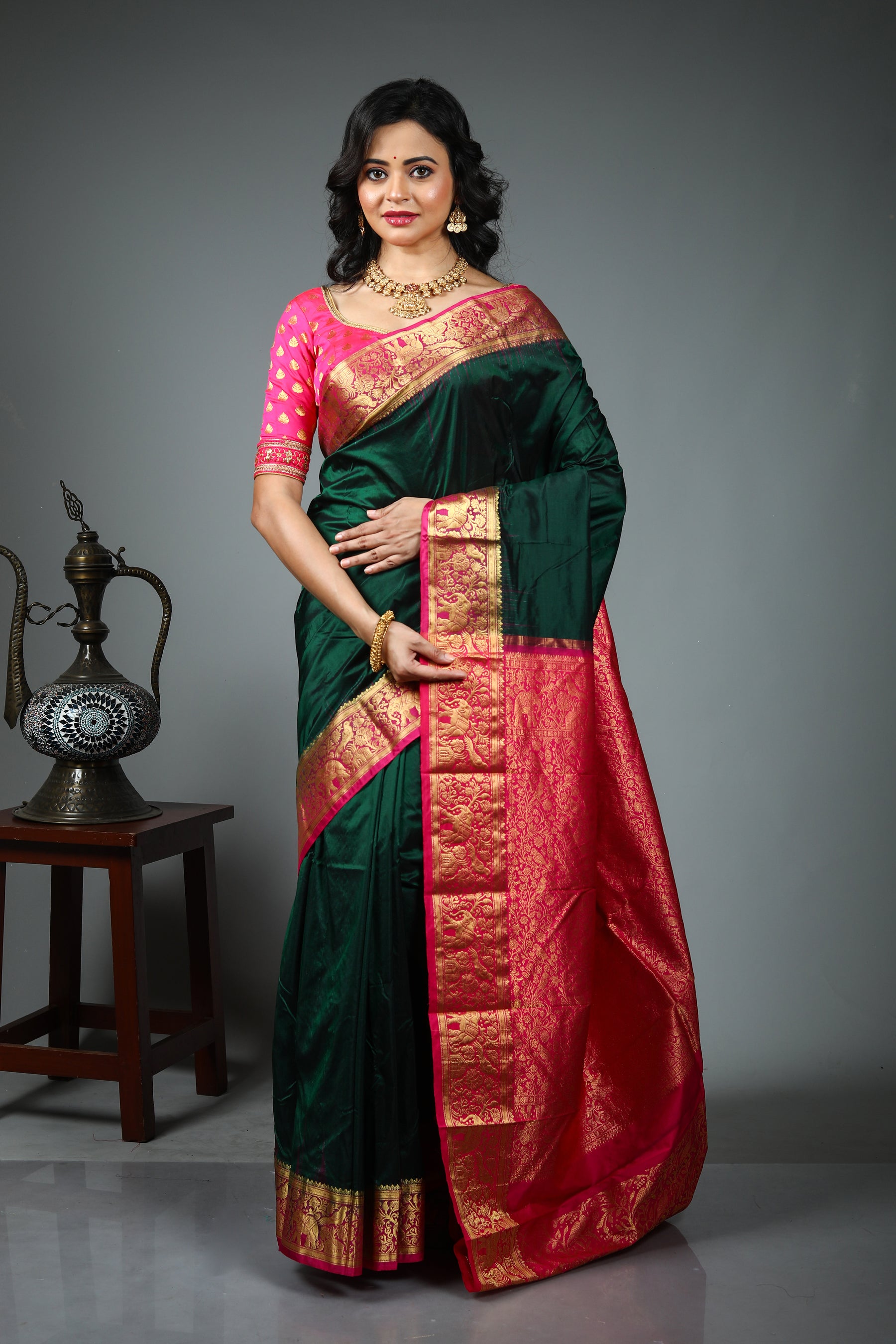 Dark Green Pure Kanjivaram Saree
