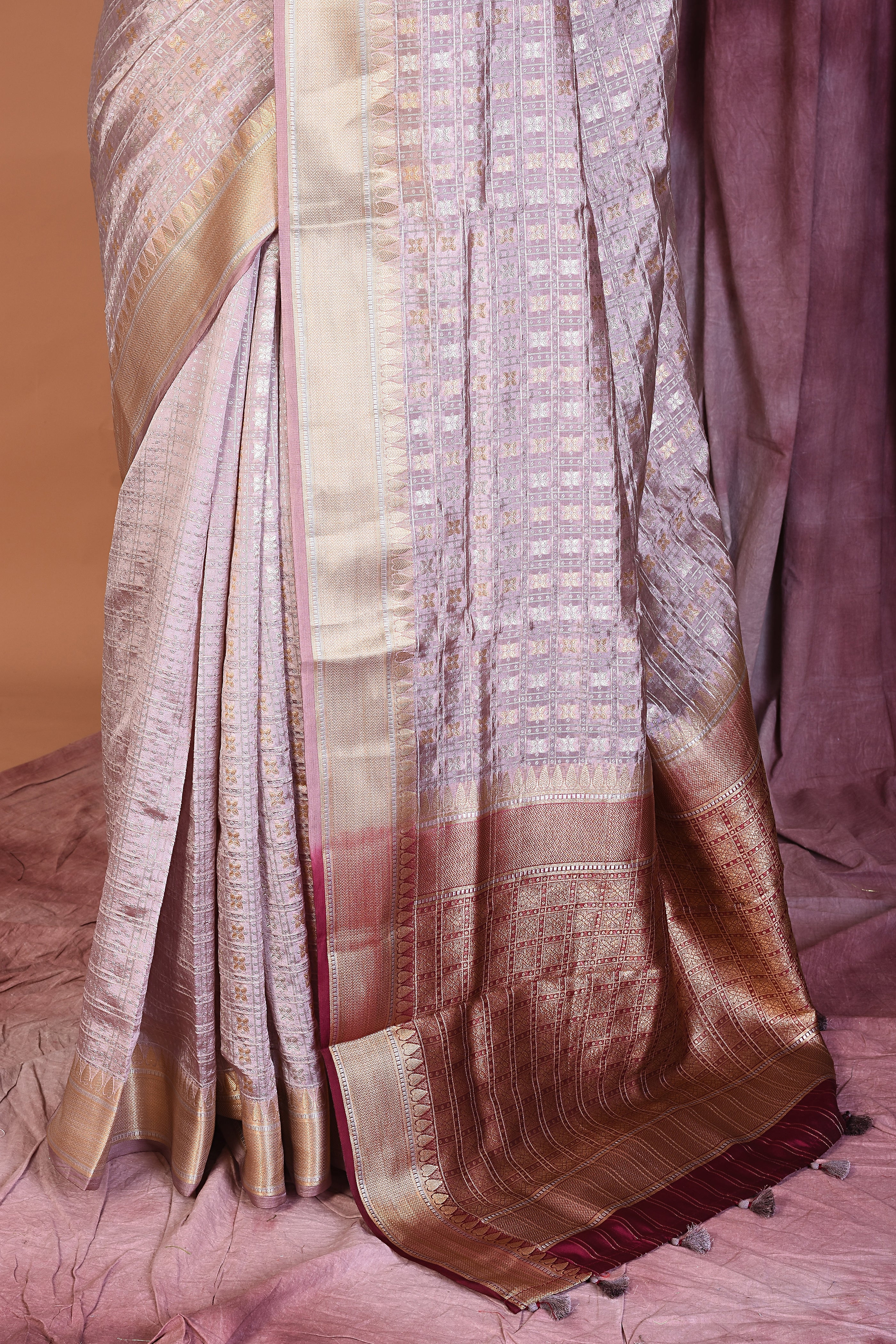 Grey Blended Silk Saree with Golden Zari - Keya Seth Exclusive