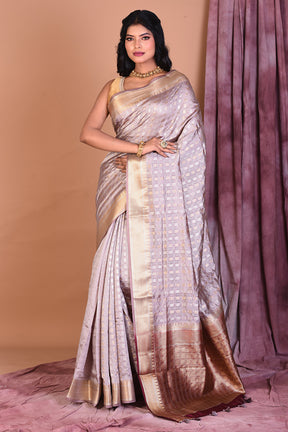 Grey Blended Silk Saree with Golden Zari - Keya Seth Exclusive