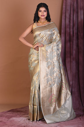 Grey Blended Silk Saree with Golden Zari - Keya Seth Exclusive