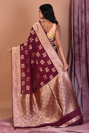 Wine Blended Organza Saree with Golden Zari - Keya Seth Exclusive