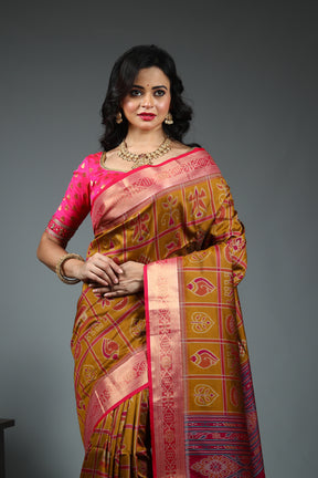 Yellow Blended Ikkat Silk Saree