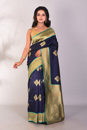Navy Blue Mushroo Silk Saree - Keya Seth Exclusive
