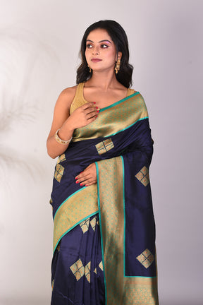 Navy Blue Mushroo Silk Saree - Keya Seth Exclusive