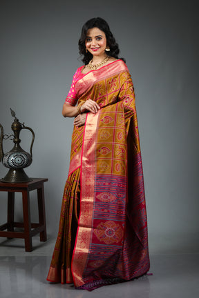 Yellow Blended Ikkat Silk Saree