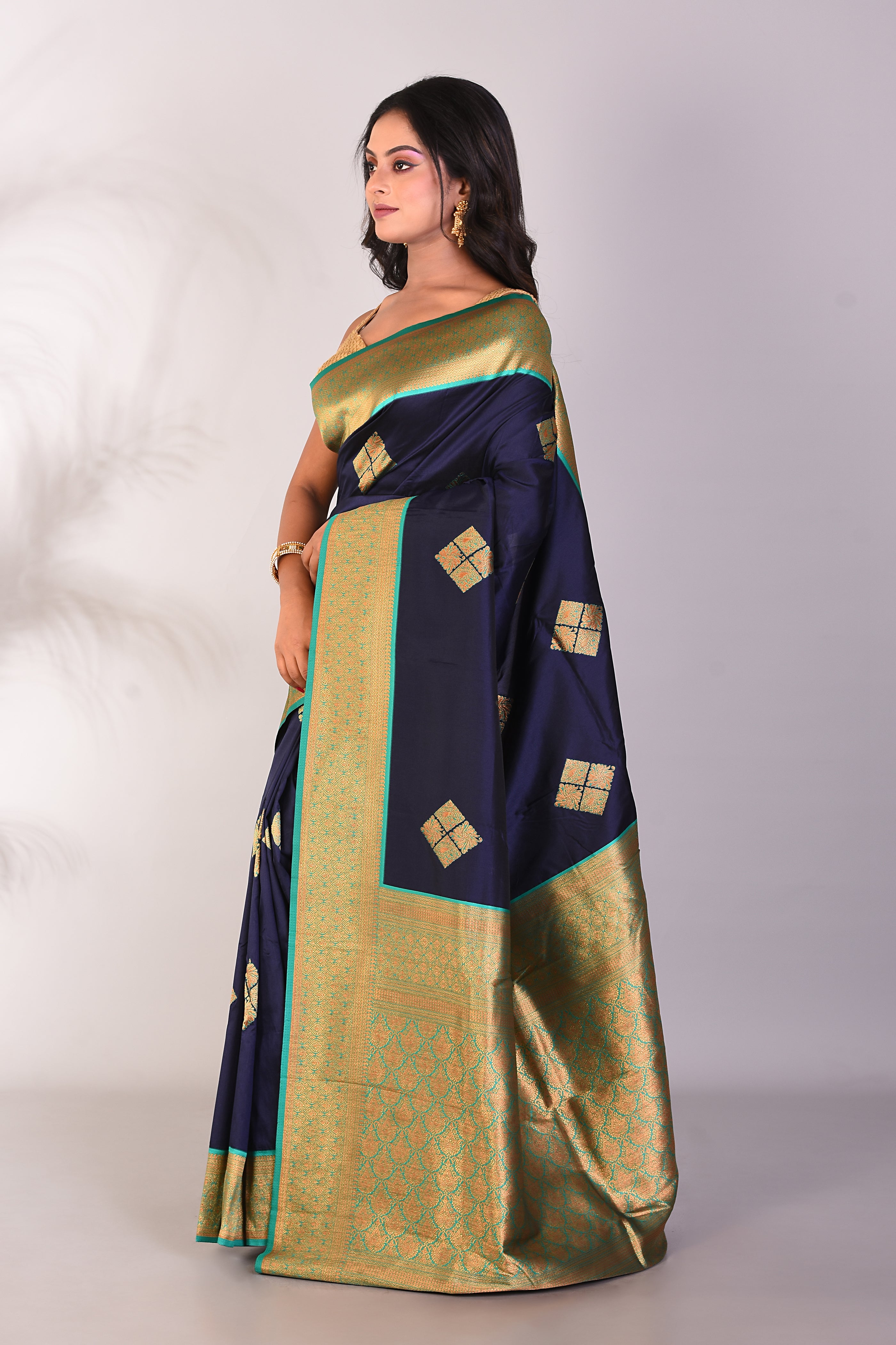 Navy Blue Mushroo Silk Saree - Keya Seth Exclusive