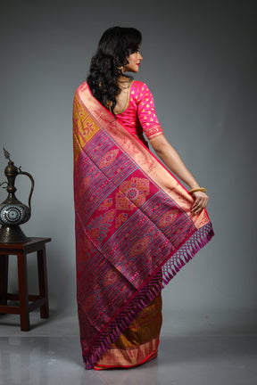 Yellow Blended Ikkat Silk Saree