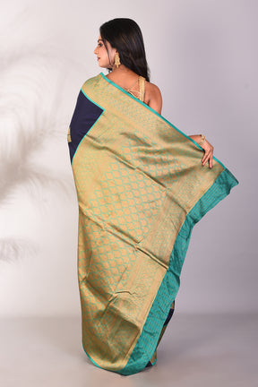 Navy Blue Mushroo Silk Saree - Keya Seth Exclusive