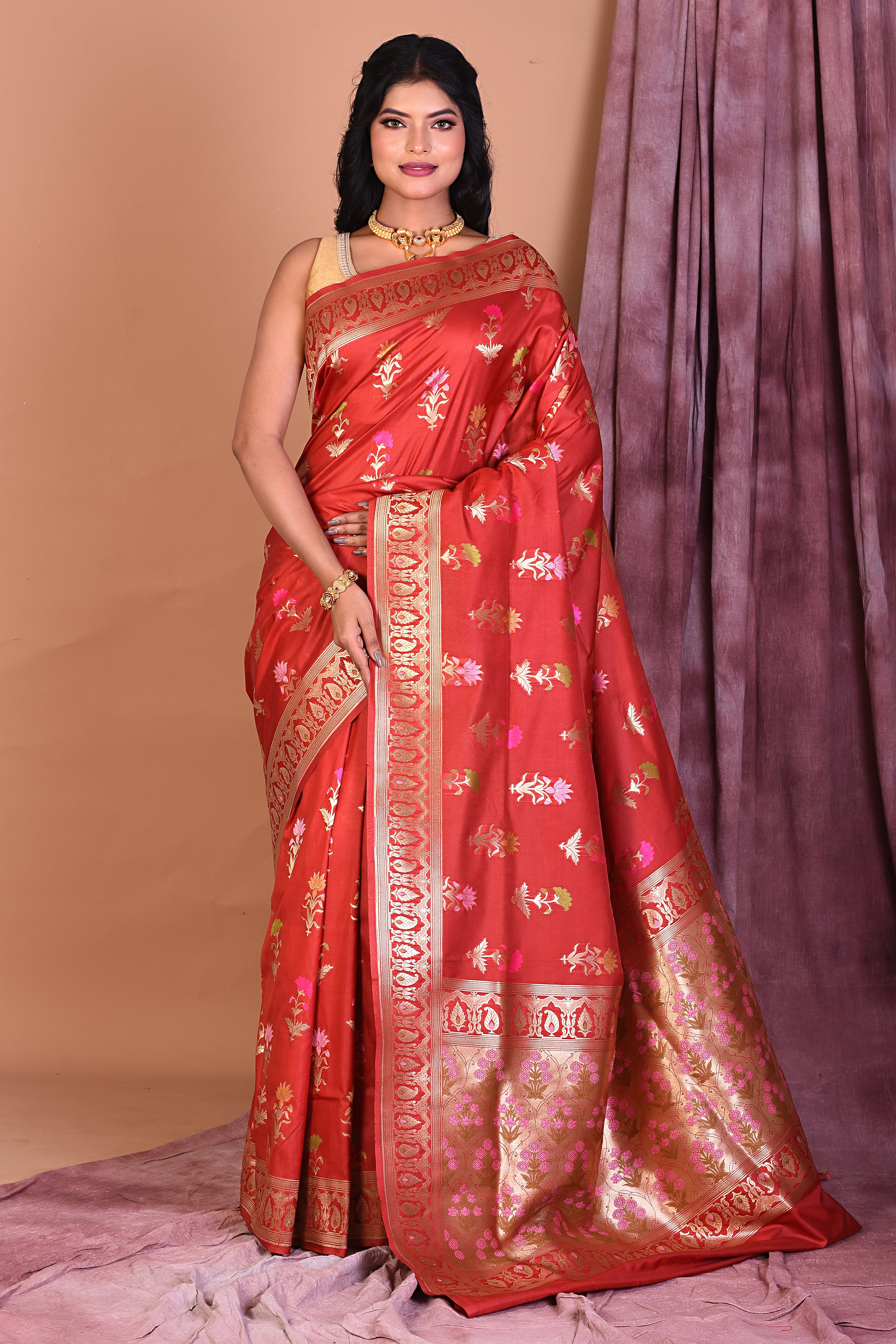 Maroon Blended Katan Saree with Zari Work - Keya Seth Exclusive