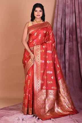 Maroon Blended Katan Saree with Zari Work - Keya Seth Exclusive