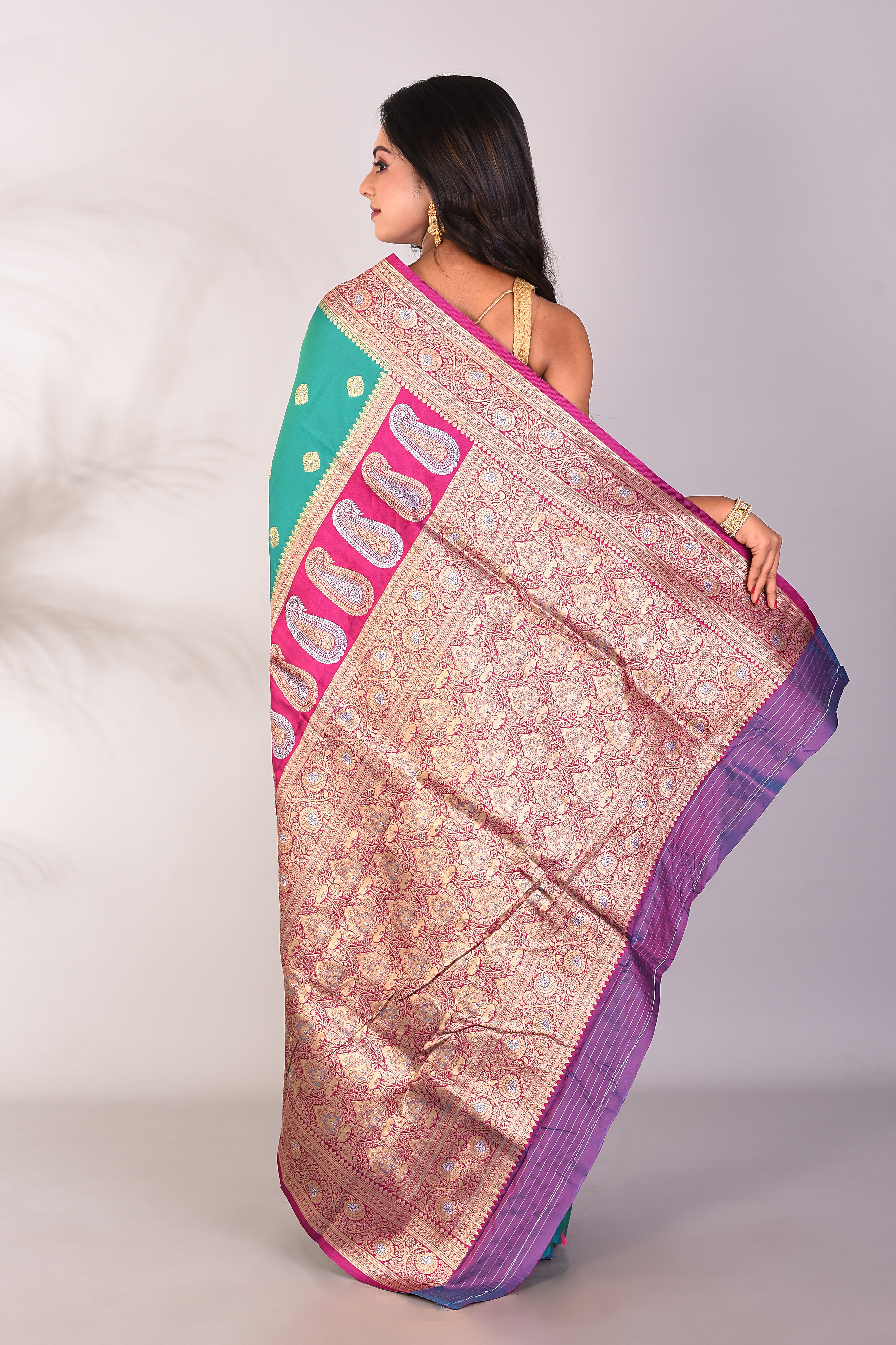 Sea Green Blended Katan Silk Saree - Keya Seth Exclusive