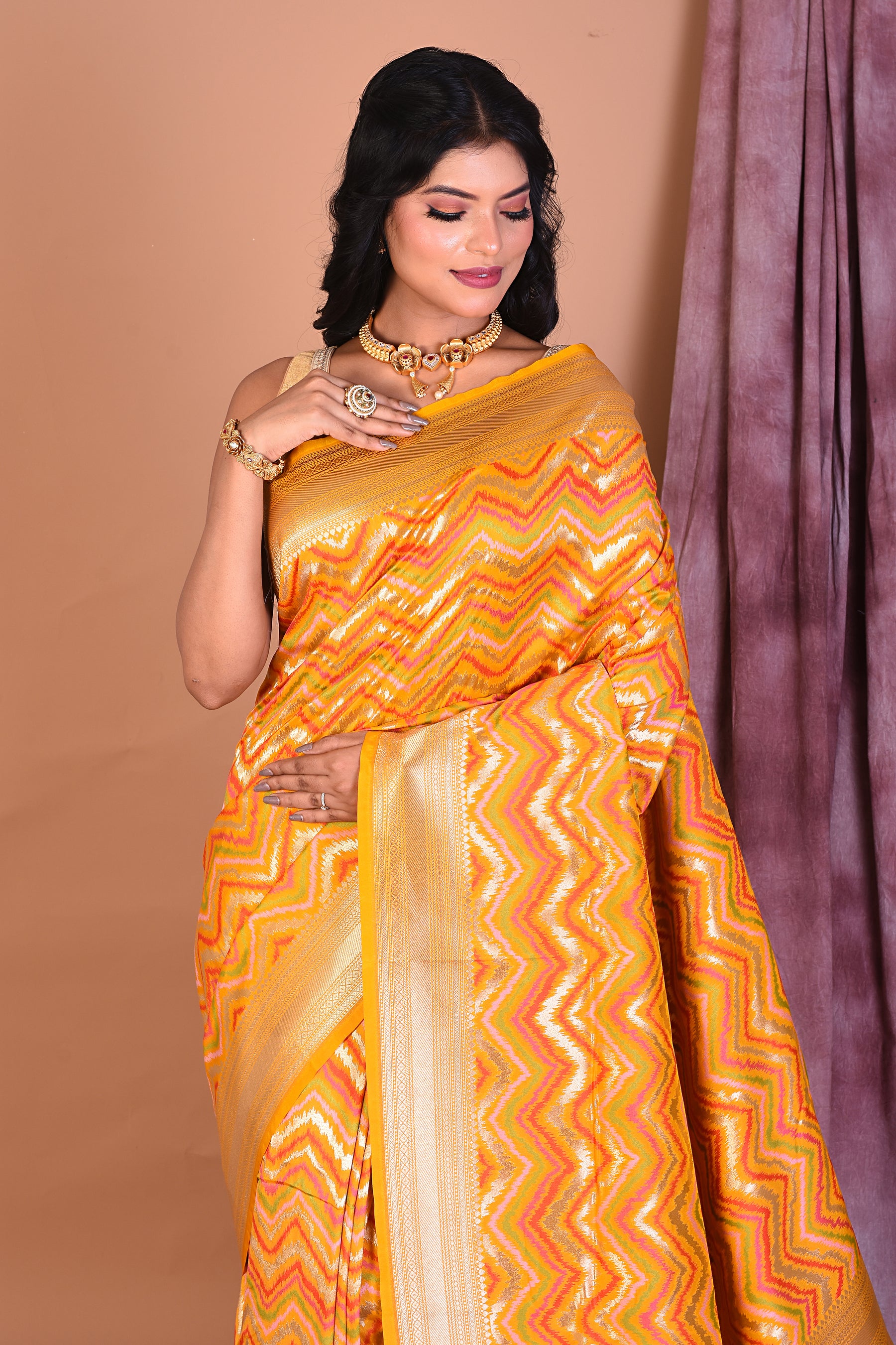 Yellow Blended Katan Saree with Zari Work - Keya Seth Exclusive