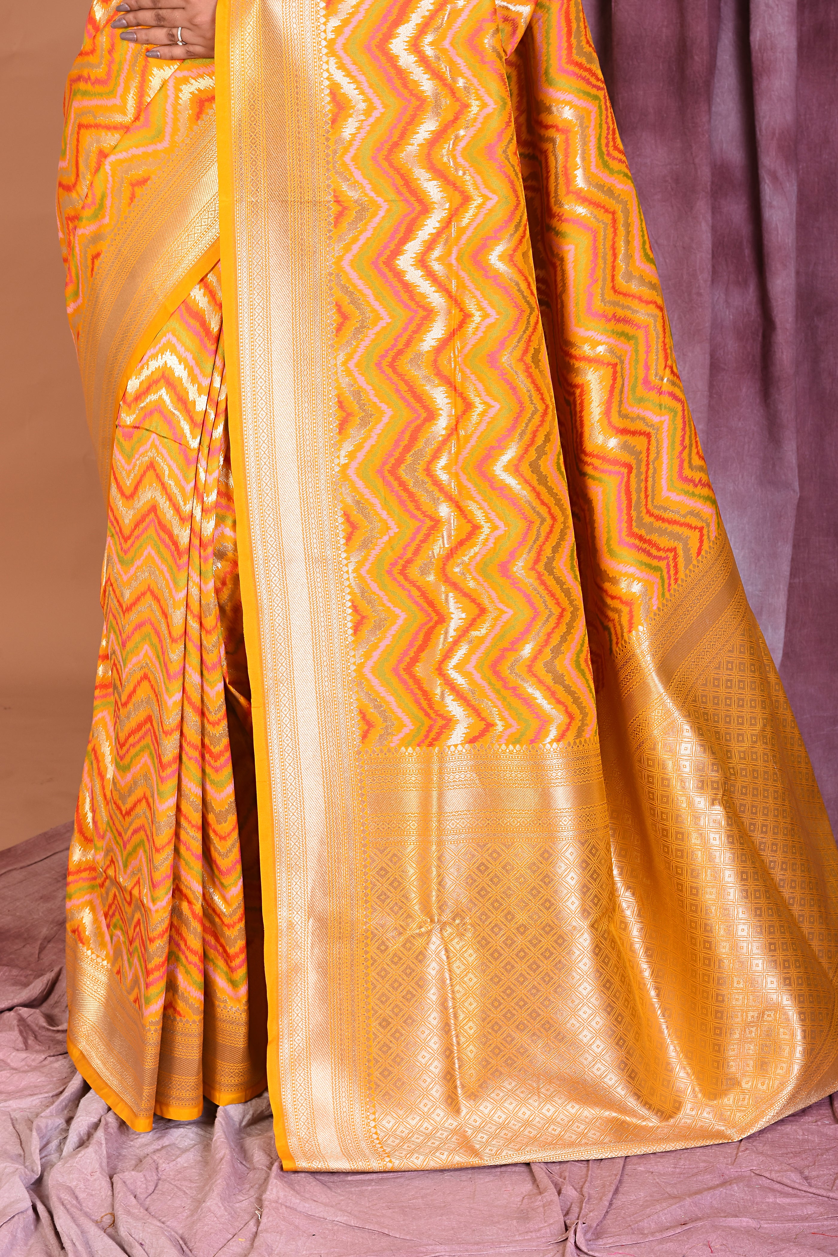 Yellow Blended Katan Saree with Zari Work - Keya Seth Exclusive