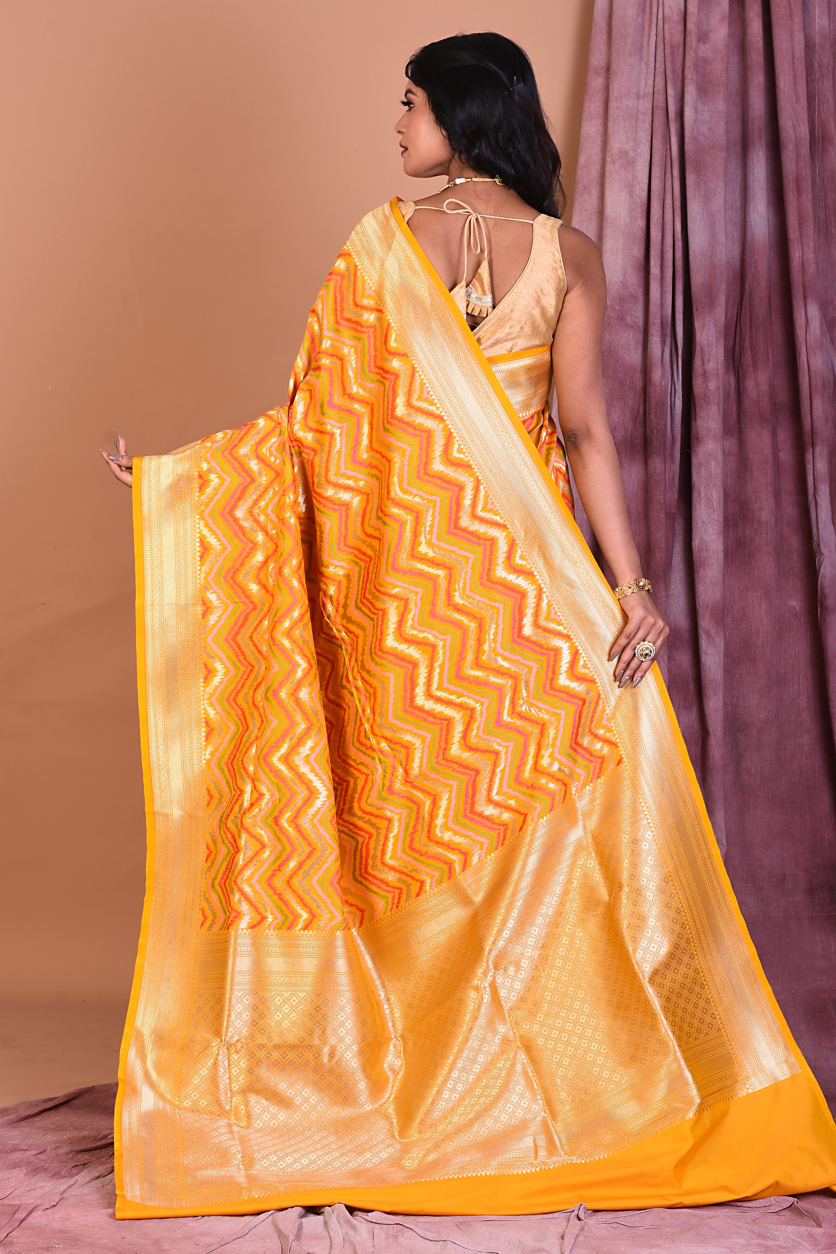 Yellow Blended Katan Saree with Zari Work - Keya Seth Exclusive