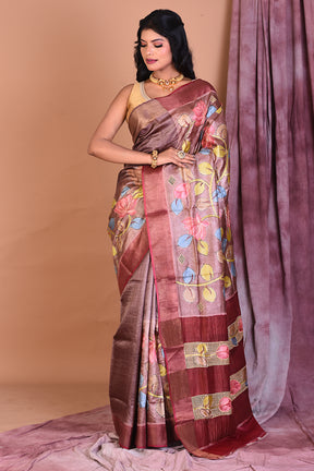 Brown Pure Tussar Saree - Keya Seth Exclusive