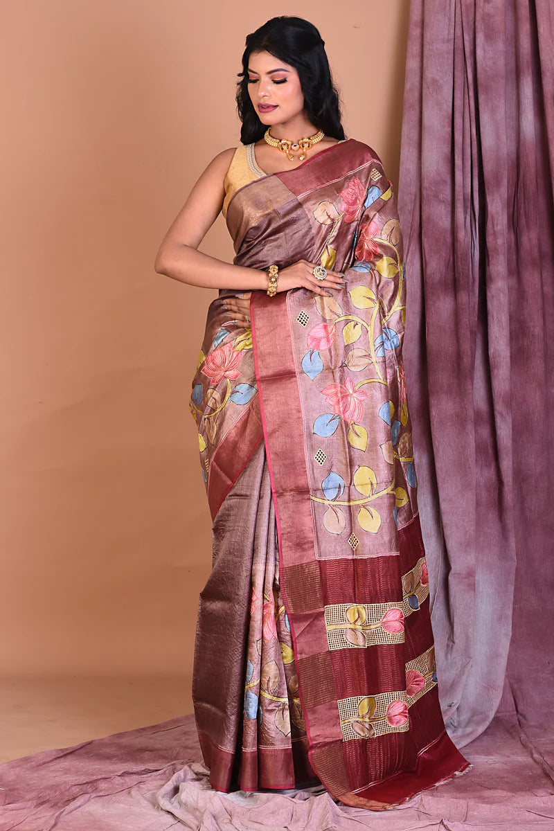 Brown Pure Tussar Saree - Keya Seth Exclusive