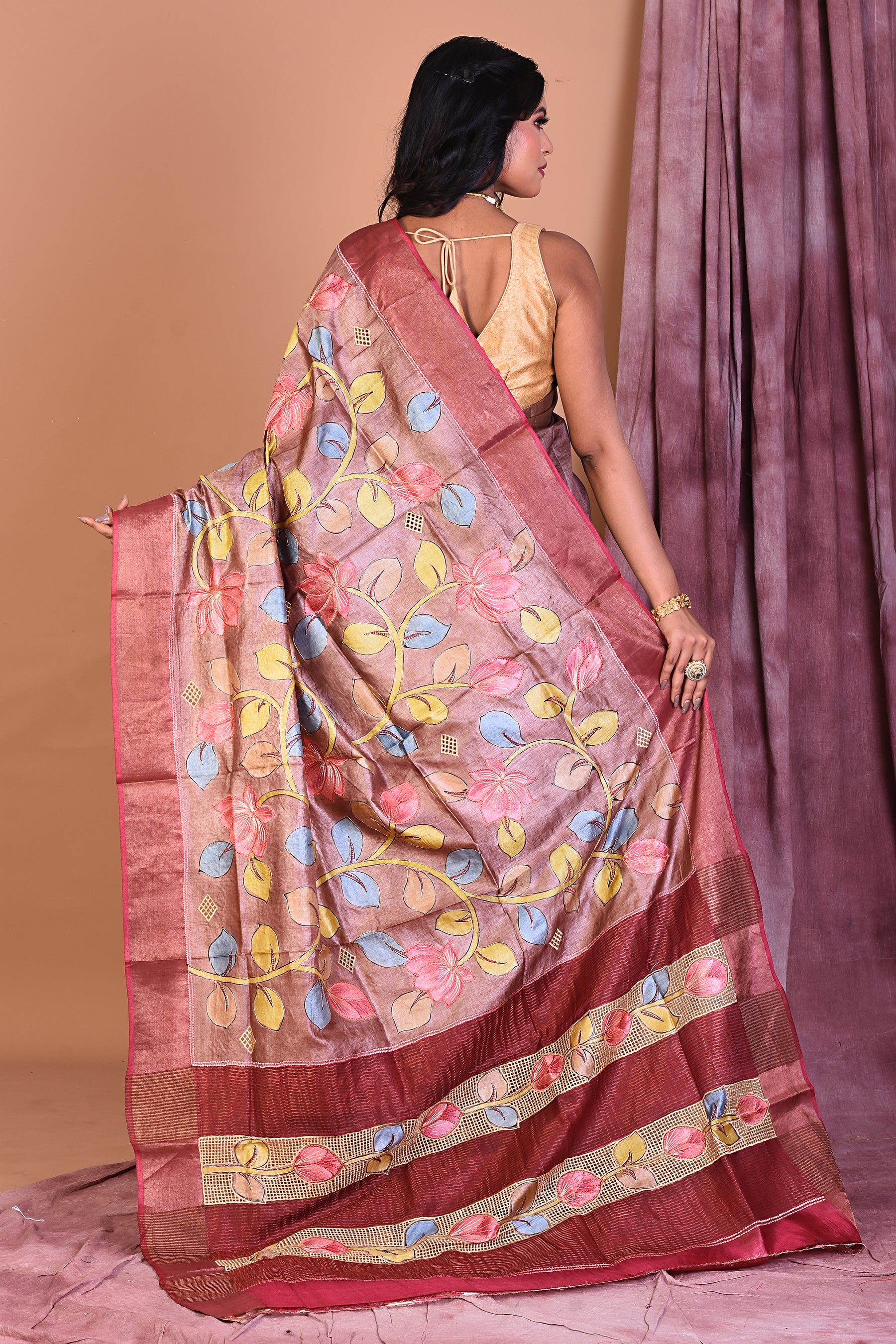 Brown Pure Tussar Saree - Keya Seth Exclusive