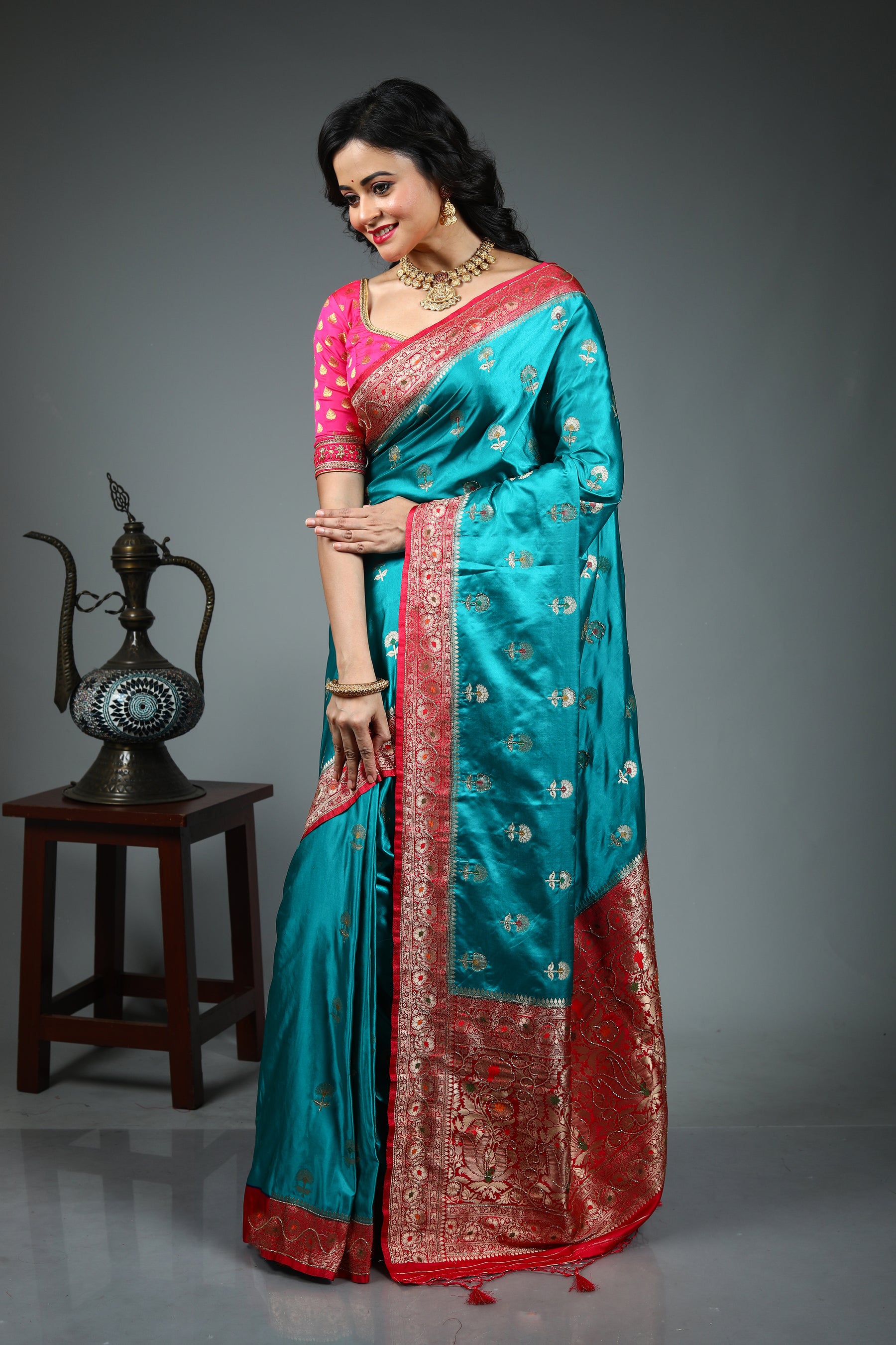 Sea Green Blended Dola Silk Saree