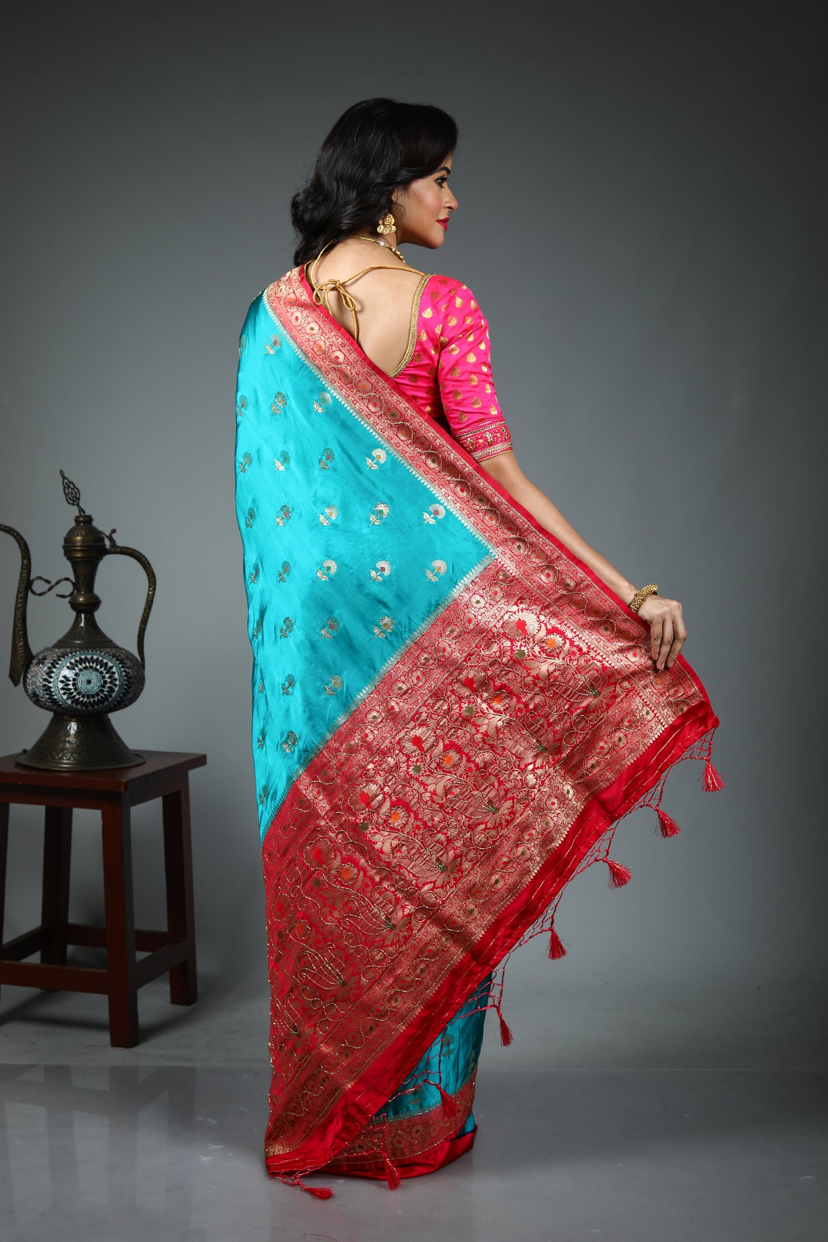 Sea Green Blended Dola Silk Saree