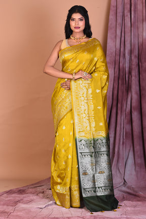 Olive Green Blended Silk Saree with Golden Zari - Keya Seth Exclusive