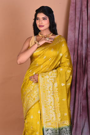 Olive Green Blended Silk Saree with Golden Zari - Keya Seth Exclusive