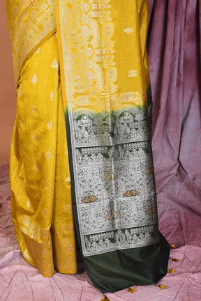 Olive Green Blended Silk Saree with Golden Zari - Keya Seth Exclusive