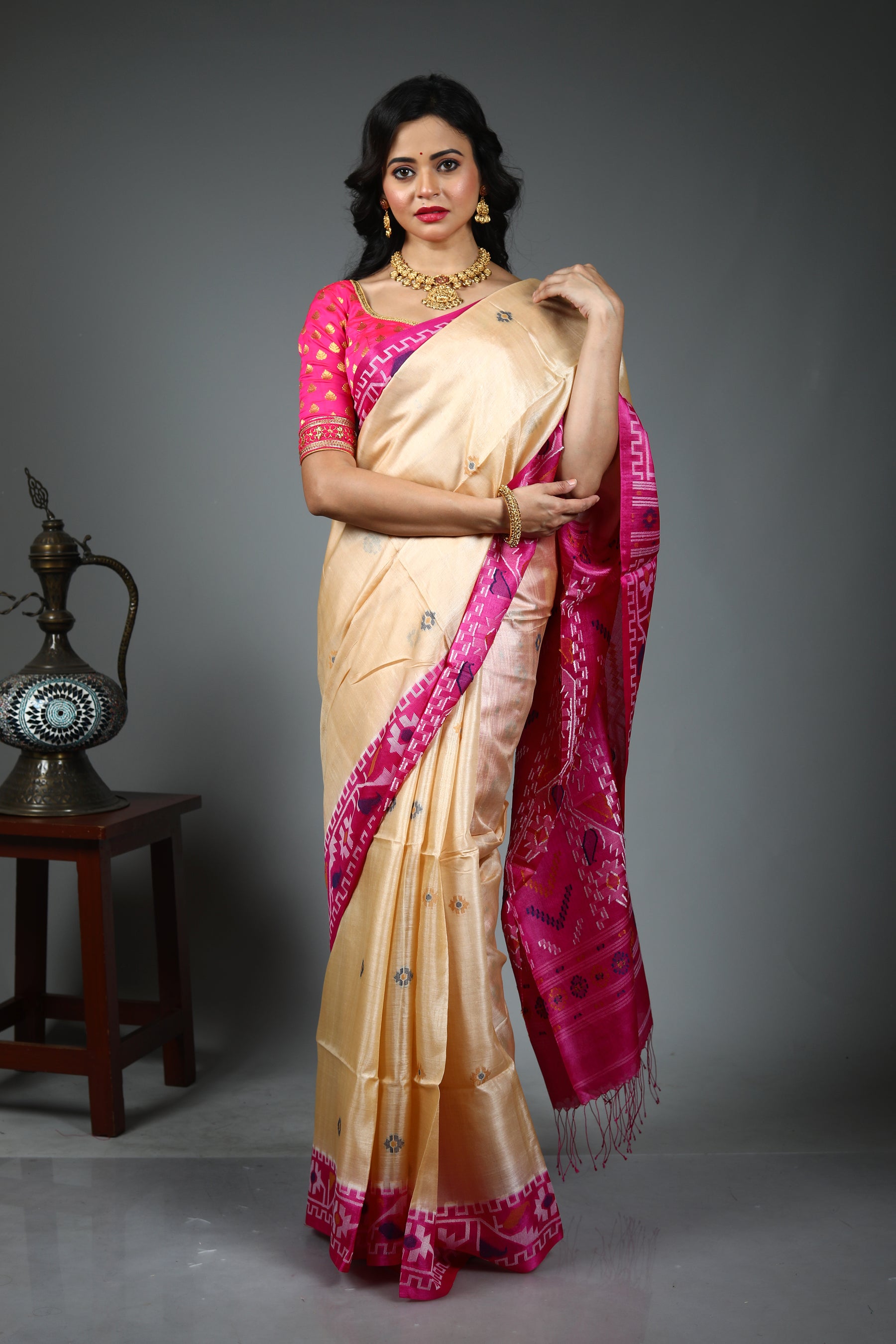 Offwhite Pure Tussar Saree