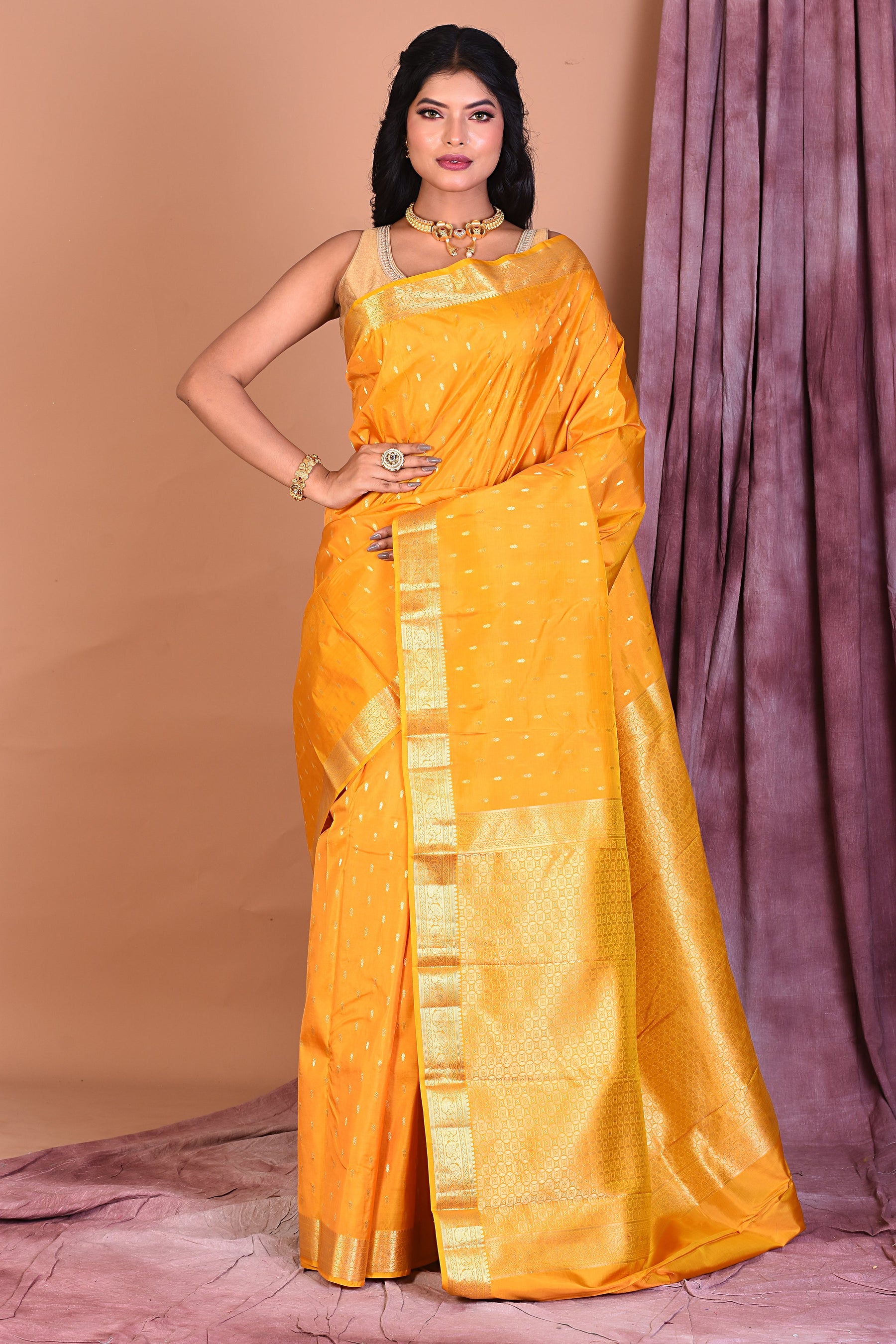 Yellow Pure Kanjivaram Saree with Golden Zari - Keya Seth Exclusive