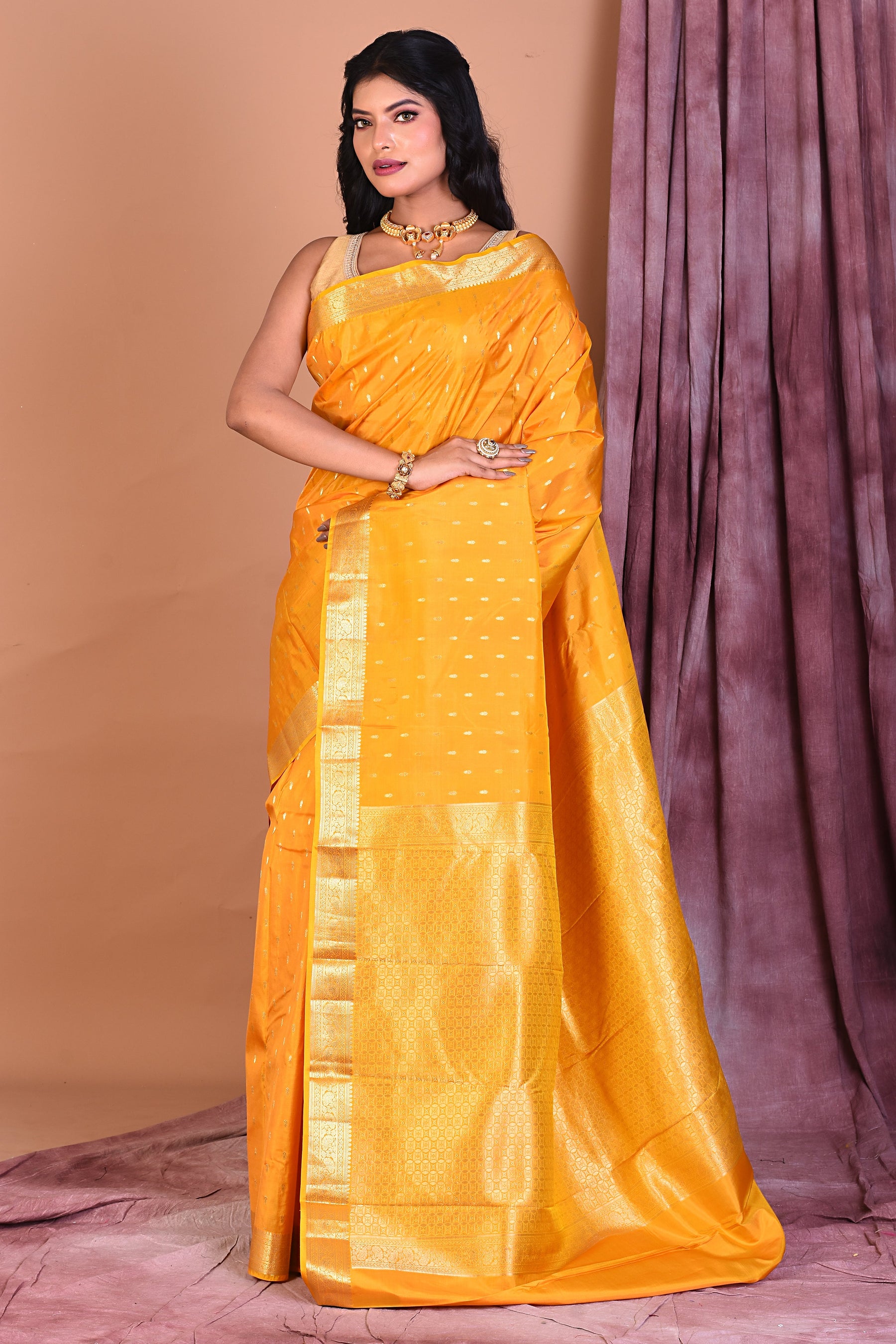 Yellow Pure Kanjivaram Saree with Golden Zari - Keya Seth Exclusive