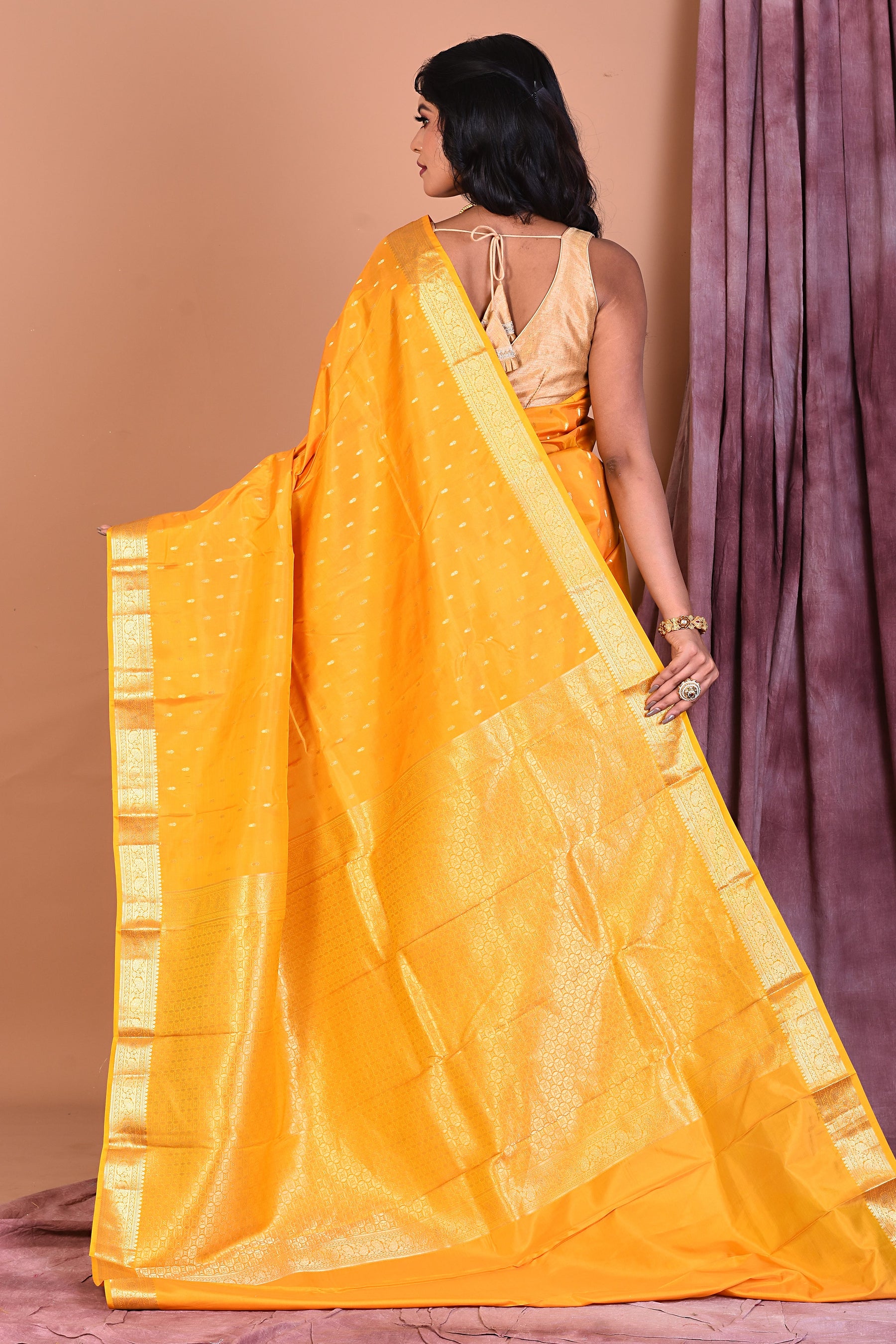 Yellow Pure Kanjivaram Saree with Golden Zari - Keya Seth Exclusive